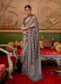 Monjolika Fashion Grey Mercerized Sigma Silk Saree with Aqua Finish | Grocsy