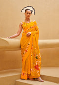 Monjolika Fashion Yellow Printed Georgette Contemporary Saree | Grocsy