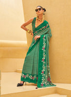 Monjolika Fashion Green Printed Georgette Contemporary Saree | Grocsy
