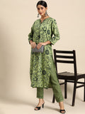 All About You Women Green Ethnic Motifs Printed Kurta with Trousers | Grocsy