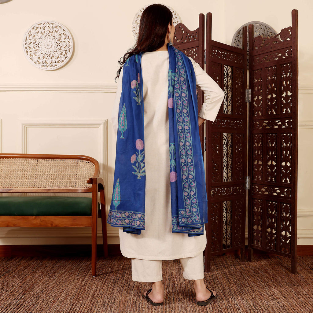 The52 Women's Gorgeous Solid Chanderi Silk Fabric Straight Kurta Pant and Dupatta Set | Grocsy