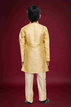 Raivat Ethnic Kids Banarasi Jacquard Woven Work Semi Indo Western Set Gold Colour | Grocsy
