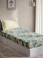 DDecor Green & Yellow Ethnic Motifs 144 TC Cotton Single Bedsheet with 1 Pillow Cover | Grocsy