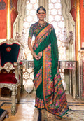 Monjolika Fashion Silk Dark green Printed Traditional Festival Saree With Blouse | Grocsy