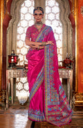 Monjolika Fashion Silk Dark pink Printed Traditional Festival Saree With Blouse | Grocsy