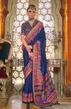 Monjolika Fashion Silk Navy blue Printed Traditional Festival Saree With Blouse | Grocsy