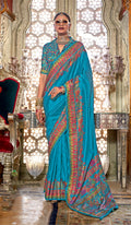 Monjolika Fashion Silk Light blue Printed Traditional Festival Saree With Blouse | Grocsy
