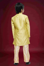 Raivat Ethnic Kids Banarasi Jacquard Woven Work Semi Indo Western Set Beige Colour | Grocsy