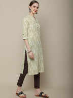 Sangria Women Olive Green & Off White Floral Printed Kurta | Grocsy