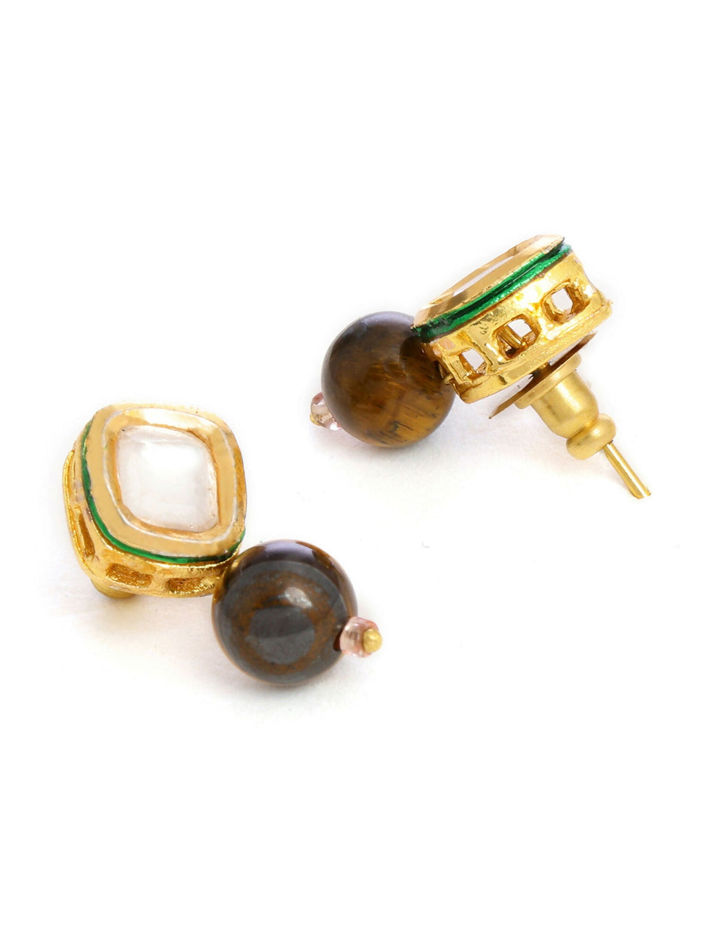 Ruby Raang Brown Tiger Eye Stone Kundan Studs | Grocsy
