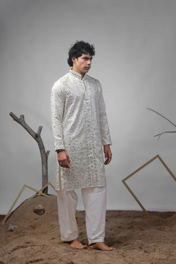 Off White Viscose Heavy Embroidery Work Kurta Set - Mahotsav | Grocsy