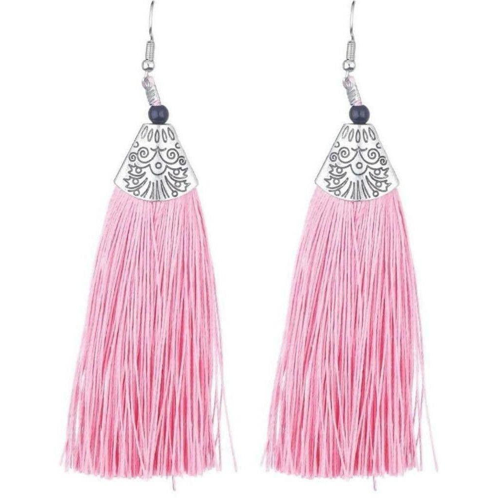 MS Fashion India Muskan Fancy Long Yarn Pink Tassel Earrings | Grocsy