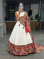 Yash Enterprise White Red Rayon Cotton Embroidery Semi Stitched Navratri Chaniya Choli | Grocsy