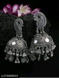 Tehzeeb Creations Women's Black Oxidised Earrings With Ghungroo | Grocsy