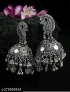 Tehzeeb Creations Women's Black Oxidised Earrings With Ghungroo | Grocsy