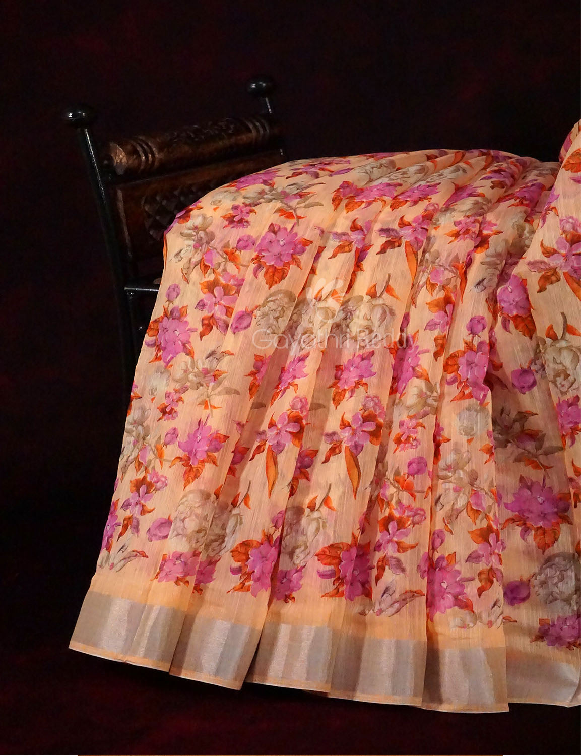 Light Orange Colour Floral Design Semi Chanderi Saree By Gayathri Reddy Designer Studio | Grocsy