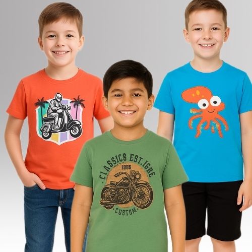 Chilins Round Neck Printed Super Combed Cotton T-shirt (Pack of 3) | Grocsy