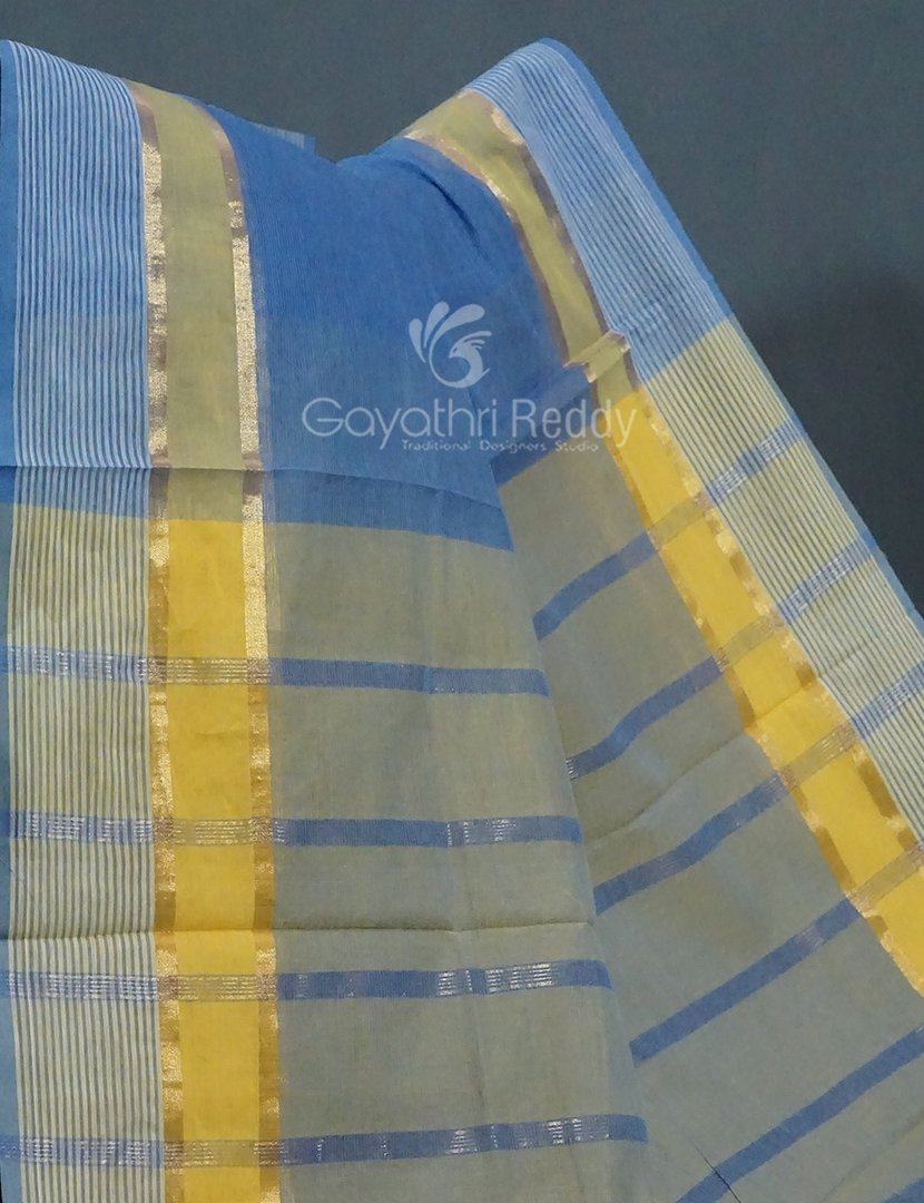 Dual Shades of Cloud Blue Pure Mangalgiri Cotton By Gayathri Reddy Designer Studio | Grocsy