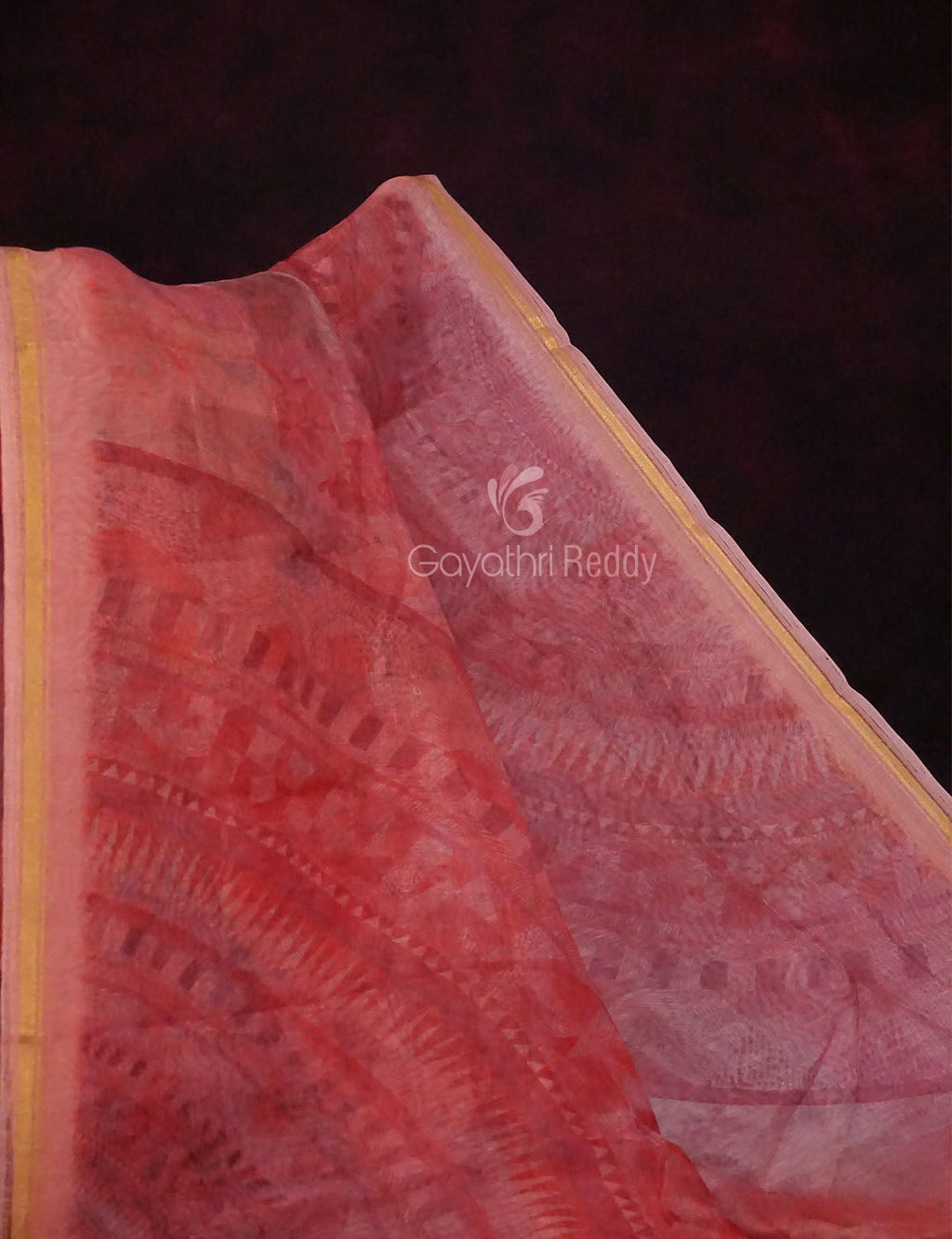 Peachish Orange Colour Abstract Print Semi Chanderi Saree By Gayathri Reddy Designer Studio | Grocsy