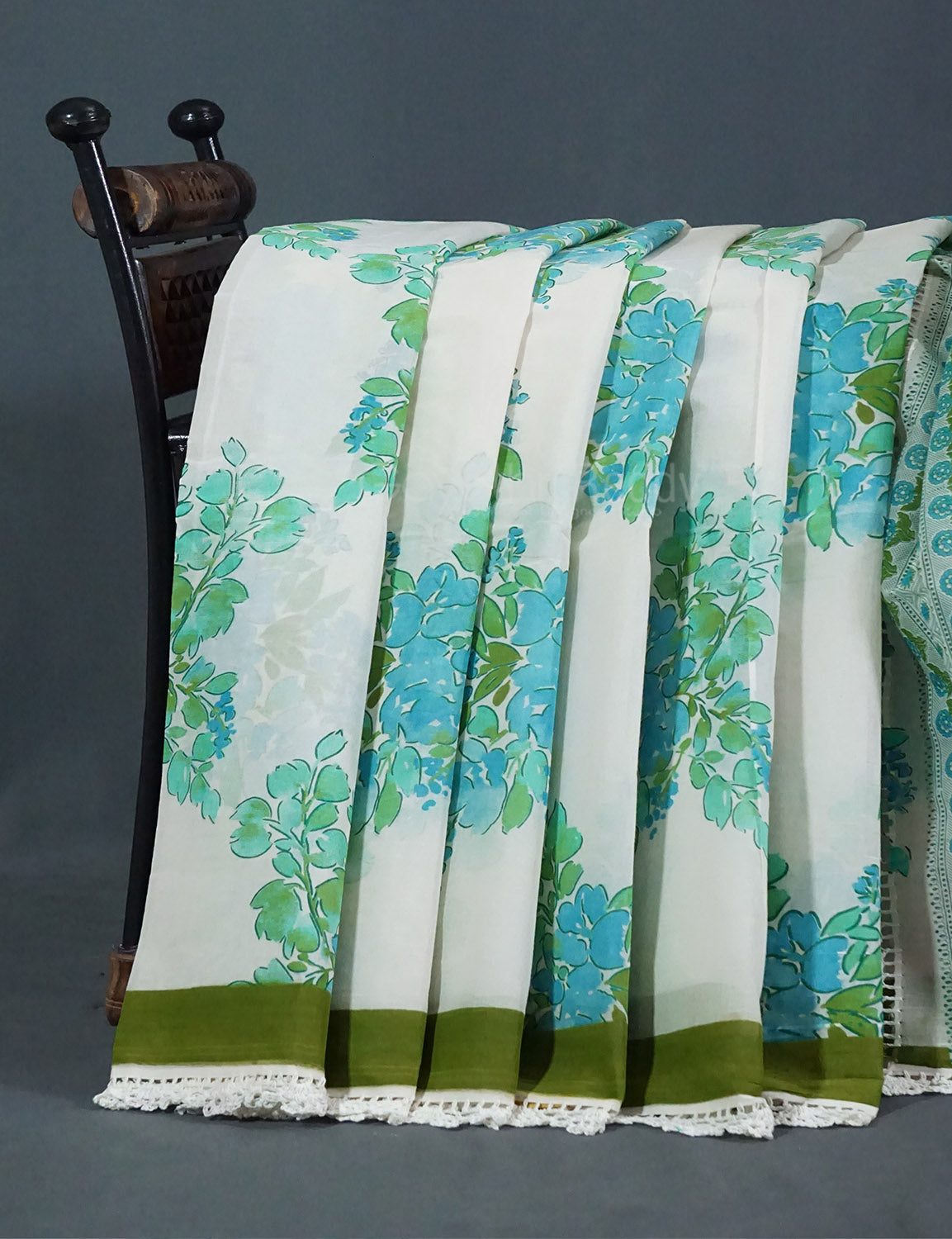 Off White Colour Block Print Crocia Mulmul Cotton Saree By Gayathri Reddy Designer Studio | Grocsy