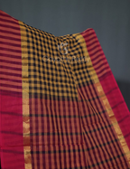 Mustard And Black With Checks Pure Mangalgiri Cotton Saree By Gayathri Reddy Designer Studio | Grocsy