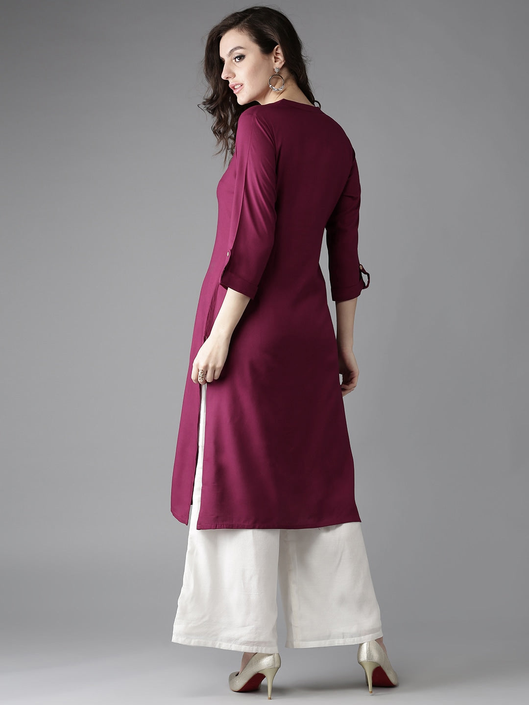 HERE&NOW Women Burgundy Solid Straight Kurta | Grocsy