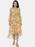 Souchii Cream-Coloured Floral Printed A-Line Dress | Grocsy