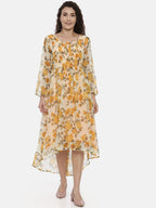 Souchii Cream-Coloured Floral Printed A-Line Dress | Grocsy