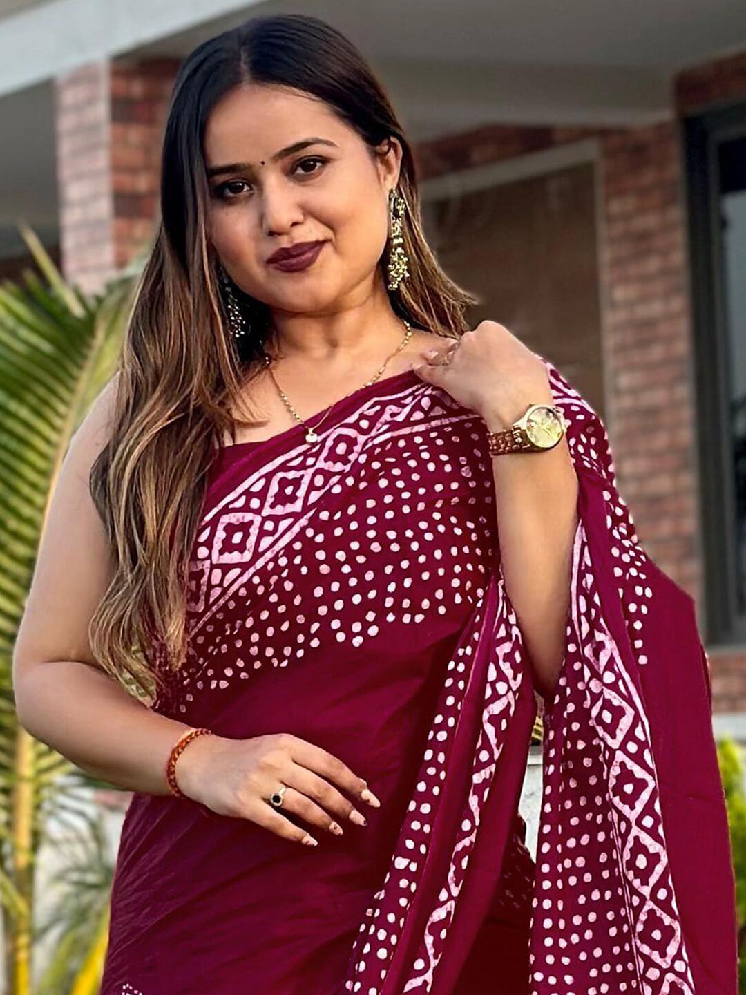 Saree Mall Pink & White Polka Dot Pure Cotton Designer Bagh Sarees | Grocsy