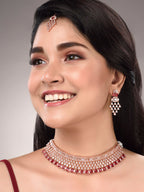 Saraf RS Jewellery Rose Gold-Polished & Red AD & CZ-Studded Contemporary Jewellery Set