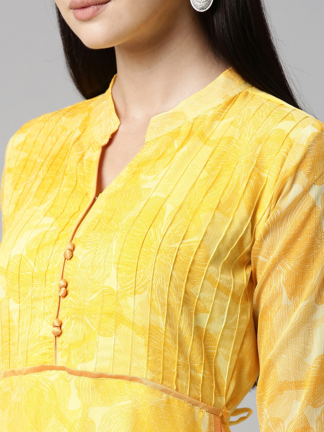Souchii Yellow Floral Chiffon Midi Dress | Grocsy