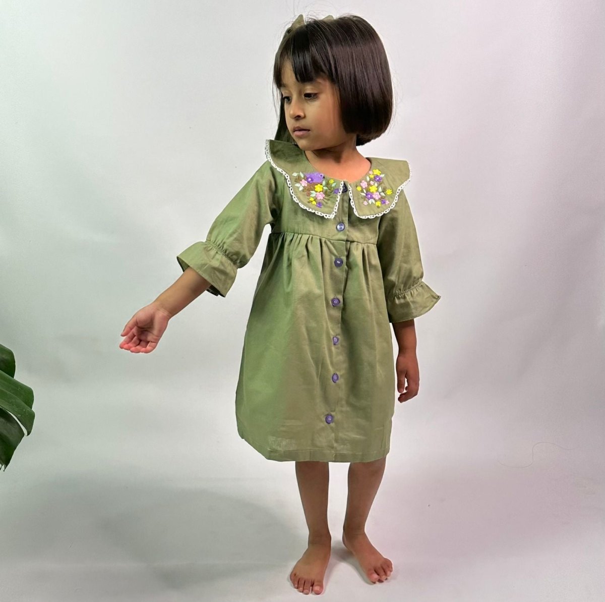 ArthLife Moss Green Embroidered Shirt Dress | Grocsy