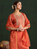 Indo Era Women Ethnic Motifs Embroidered Regular Gotta Patti Kurta with Trousers & With Dupatta | Grocsy