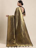 Saree Mall Black & Gold-Toned Ethnic Motifs Zari Silk Blend Banarasi Saree | Grocsy