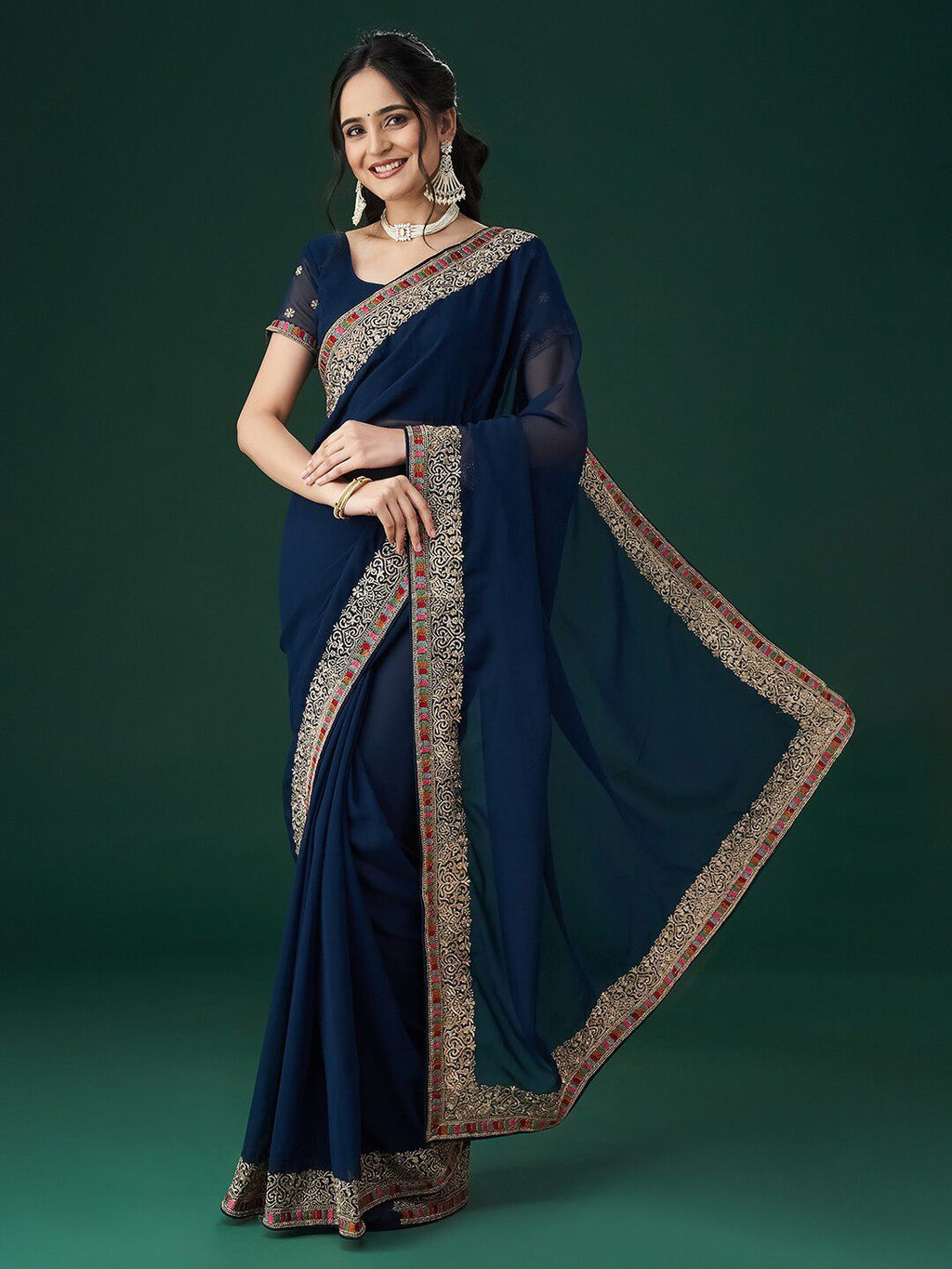 kasee Ethnic Motifs Embroidered Bordered Saree | Grocsy