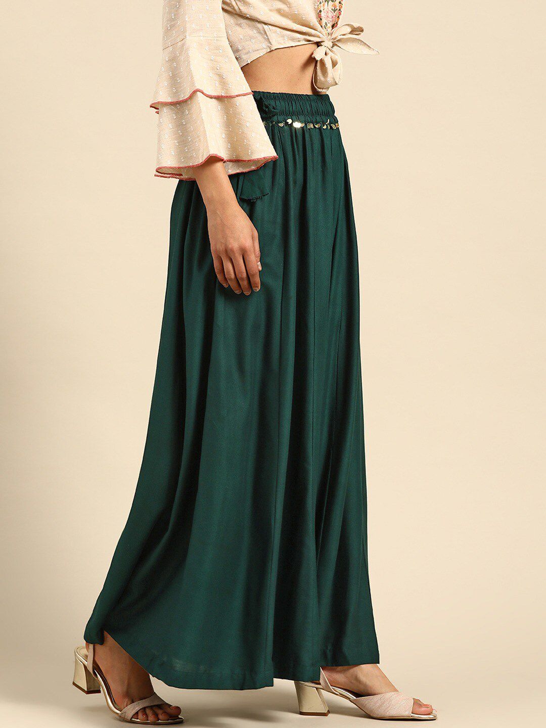 TAG 7 Women Flared Elasticated Ethnic Palazzos | Grocsy