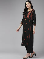 ADA Ethnic Motifs Embroidered Chikankari Cotton Straight Kurta | Grocsy