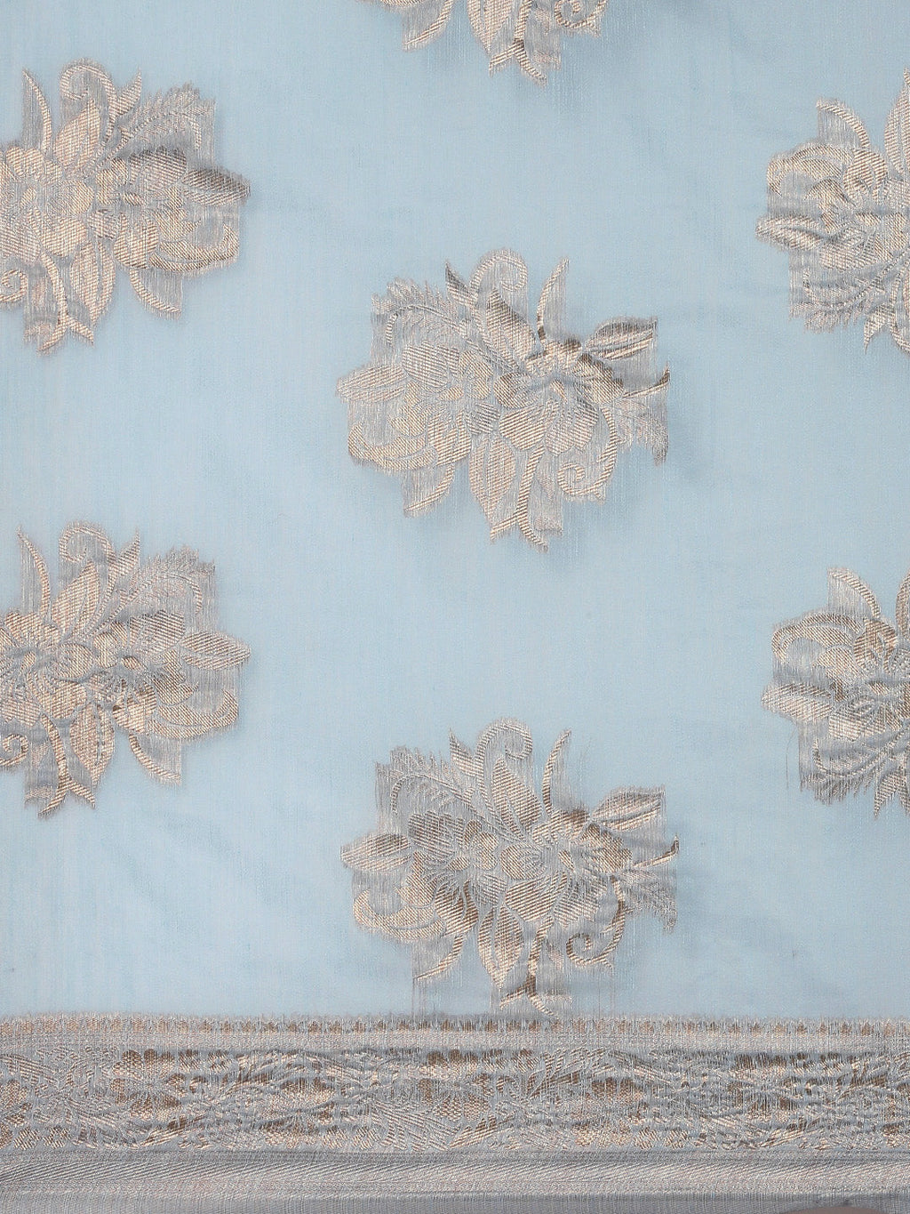 Saree Mall Turquoise Blue Floral Linen Blend Banarasi Saree | Grocsy