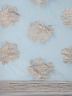 Saree Mall Turquoise Blue Floral Linen Blend Banarasi Saree | Grocsy
