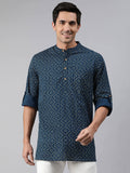 Janasya Men Navy Blue & Yellow Geometric Printed Kurta | Grocsy