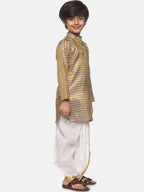 Sethukrishna Boys Gold-Toned Printed Angrakha Kurta with Dhoti Pants | Grocsy