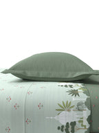 MYTRIDENT Green & White Ethnic Motifs Cotton 144 TC King Bedsheet With 2 Pillow Covers | Grocsy