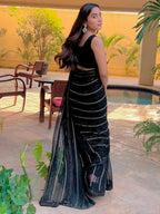 Sangria Embellished Sequinned Pure Georgette Saree | Grocsy