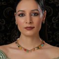 Multi Colored Stone in Gold Choker with Earrings (Multi Color) - Ruby Raang | Grocsy