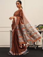 Tikhi Imli Rust Abstract Woven Design Zari Saree | Grocsy