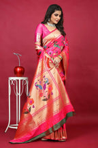 Jyoti Fashion Women's Pink Paithani Silk Zari Woven Saree with Blouse | Grocsy