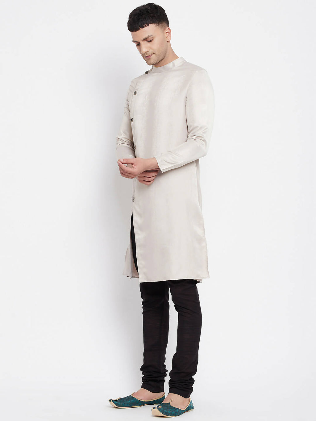 Even Apparels Beige Rayon Men's Sherwani Kurta With Asymetrical Cut | Grocsy