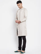Even Apparels Beige Rayon Men's Sherwani Kurta With Asymetrical Cut | Grocsy