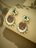 Nuyug 22K Gold-Plated Exquisite Kundan Stone Studded & Pearl Beaded Floral Traditional Chandbalis | Grocsy
