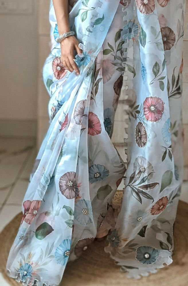 Vamsee Aarushi Mix Color Organza Saree | Grocsy